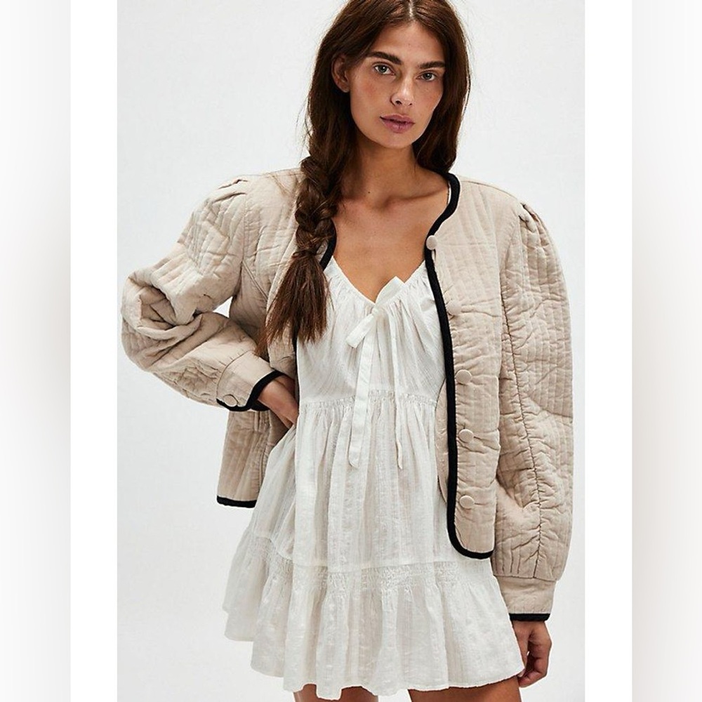 Free People Natalia Velvet Quilted Cream Jacket